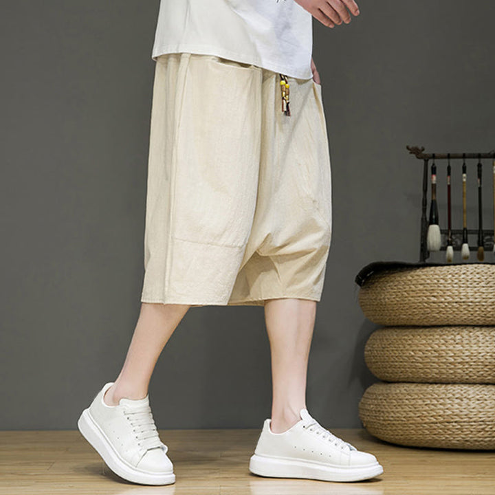 Buddha Stones Casual Drawstring Cotton Linen Men's Capri Harem Pants With Pockets - image 5