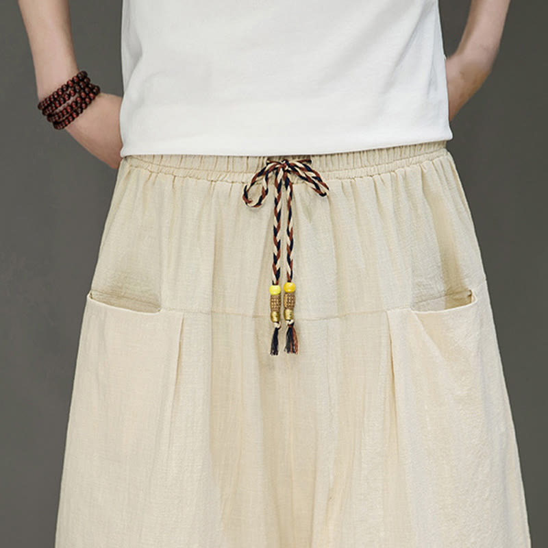 Buddha Stones Casual Drawstring Cotton Linen Men's Capri Harem Pants With Pockets - image 10