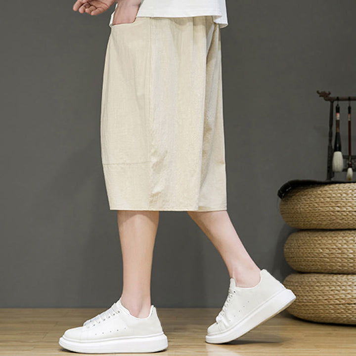 Buddha Stones Casual Drawstring Cotton Linen Men's Capri Harem Pants With Pockets - image 7