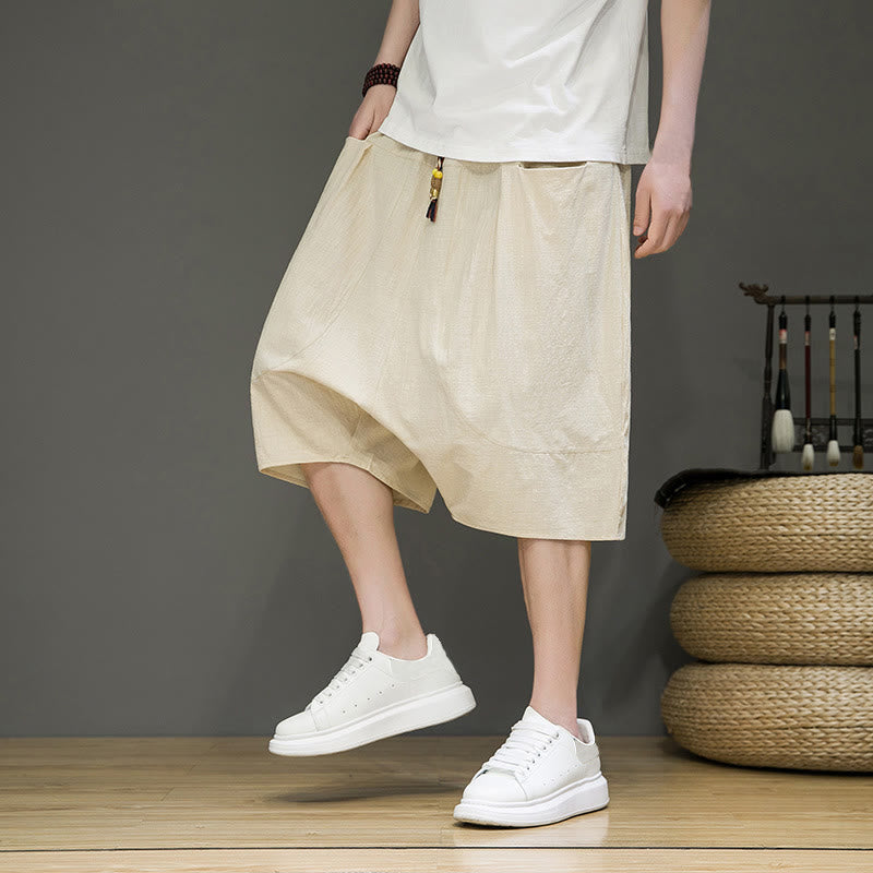 Buddha Stones Casual Drawstring Cotton Linen Men's Capri Harem Pants With Pockets - Linen - US/UK/AU46，EU56 (5XL) - image 1