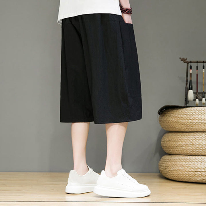 Buddha Stones Casual Drawstring Cotton Linen Men's Capri Harem Pants With Pockets - image 17