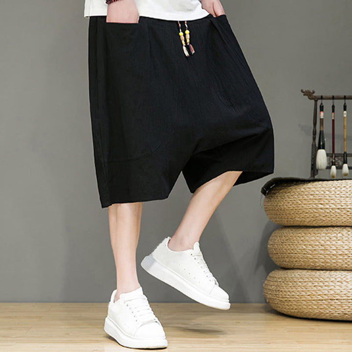 Buddha Stones Casual Drawstring Cotton Linen Men's Capri Harem Pants With Pockets - image 19