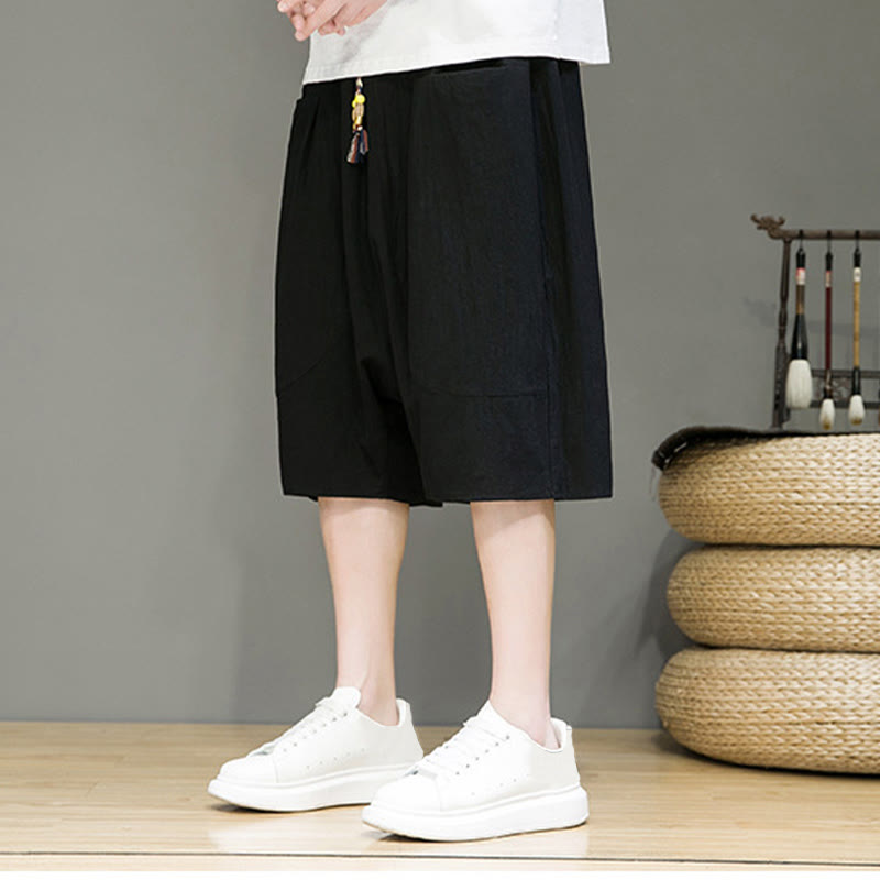Buddha Stones Casual Drawstring Cotton Linen Men's Capri Harem Pants With Pockets - image 14