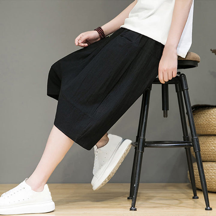 Buddha Stones Casual Drawstring Cotton Linen Men's Capri Harem Pants With Pockets - image 20