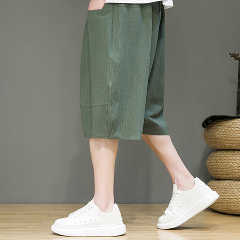 Buddha Stones Casual Drawstring Cotton Linen Men's Capri Harem Pants With Pockets - image 26