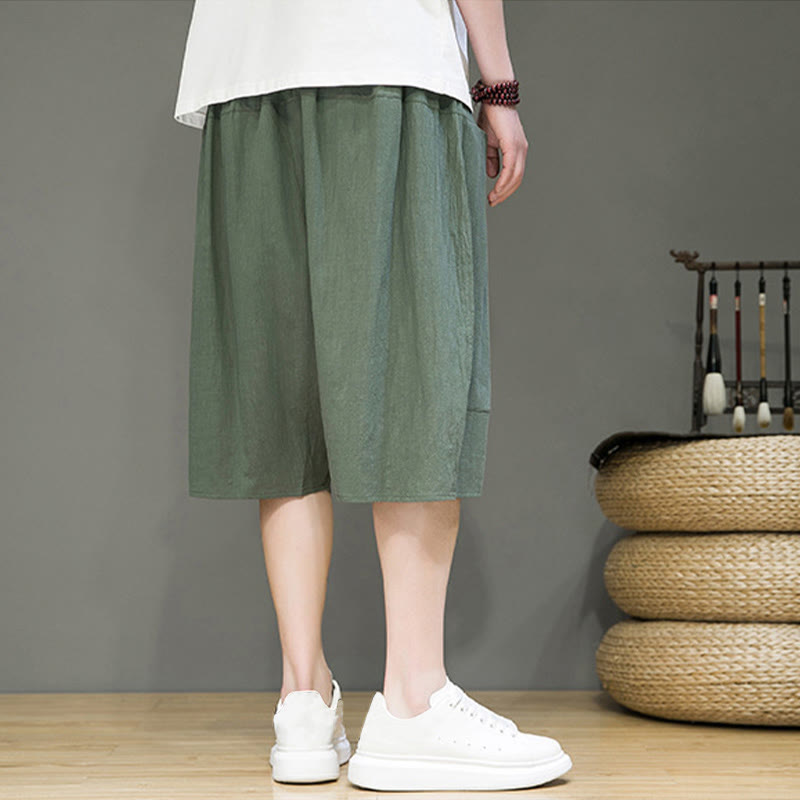 Buddha Stones Casual Drawstring Cotton Linen Men's Capri Harem Pants With Pockets - image 24