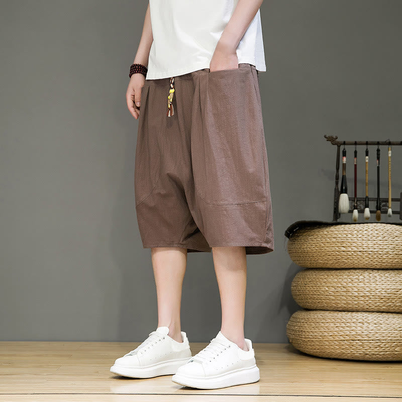 Buddha Stones Casual Drawstring Cotton Linen Men's Capri Harem Pants With Pockets - image 32