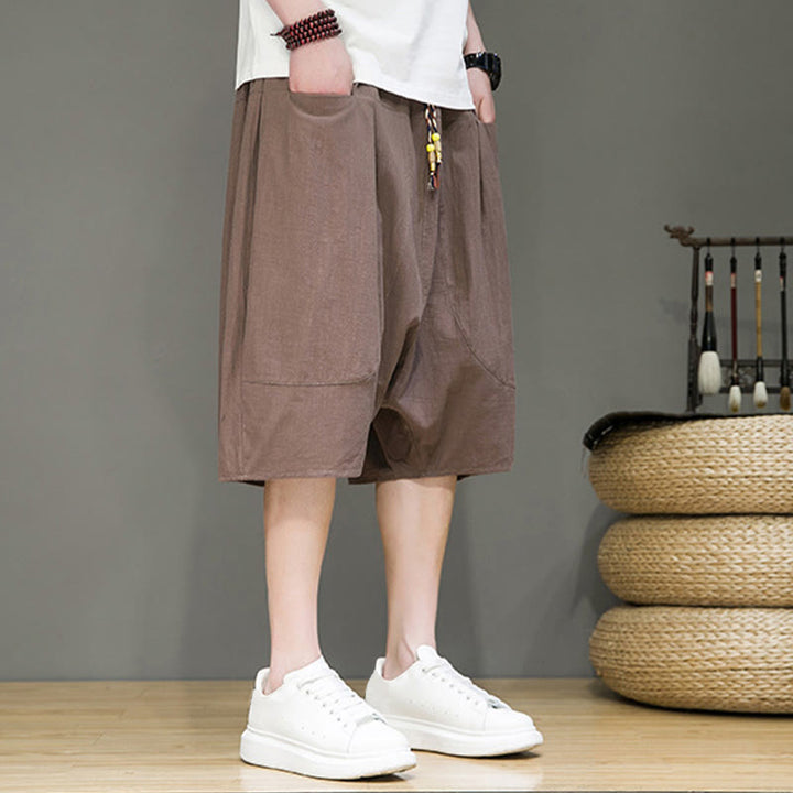 Buddha Stones Casual Drawstring Cotton Linen Men's Capri Harem Pants With Pockets - image 31