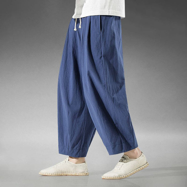 Buddha Stones Plain Color Cotton Linen Men's Ankle-Length Harem Pants With Pockets - image 7