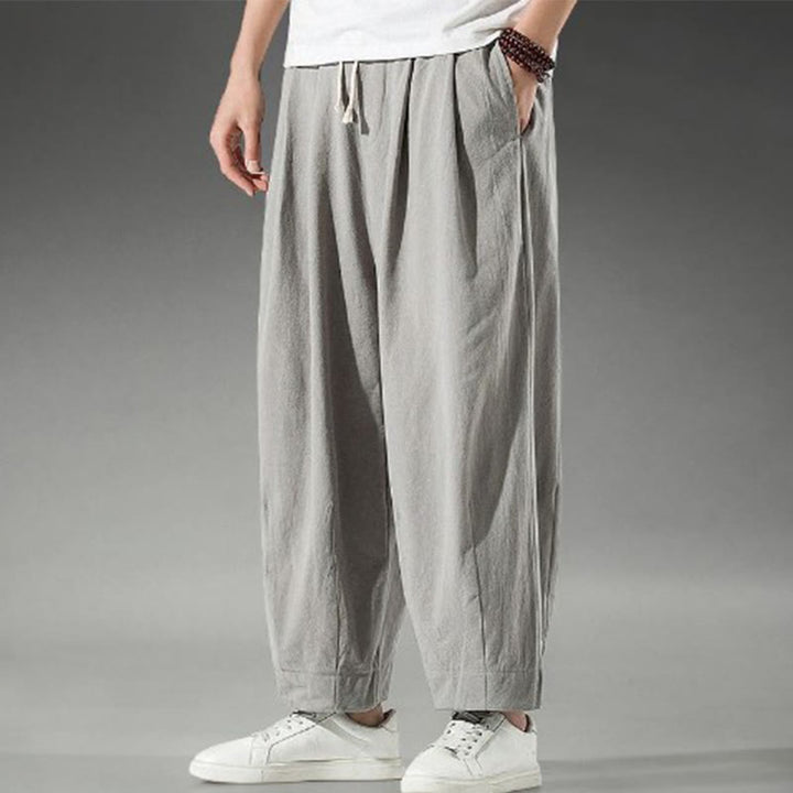 Buddha Stones Plain Color Cotton Linen Men's Ankle-Length Harem Pants With Pockets - image 15