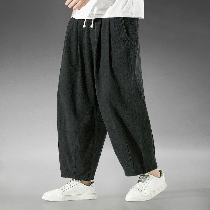 Buddha Stones Plain Color Cotton Linen Men's Ankle-Length Harem Pants With Pockets - image 27