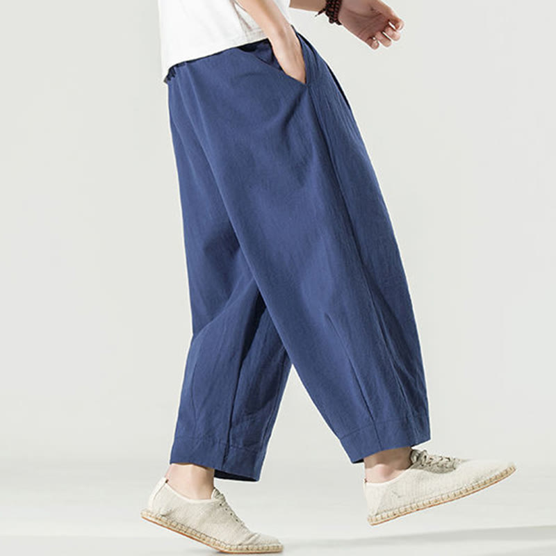 Buddha Stones Plain Color Cotton Linen Men's Ankle-Length Harem Pants With Pockets - image 5