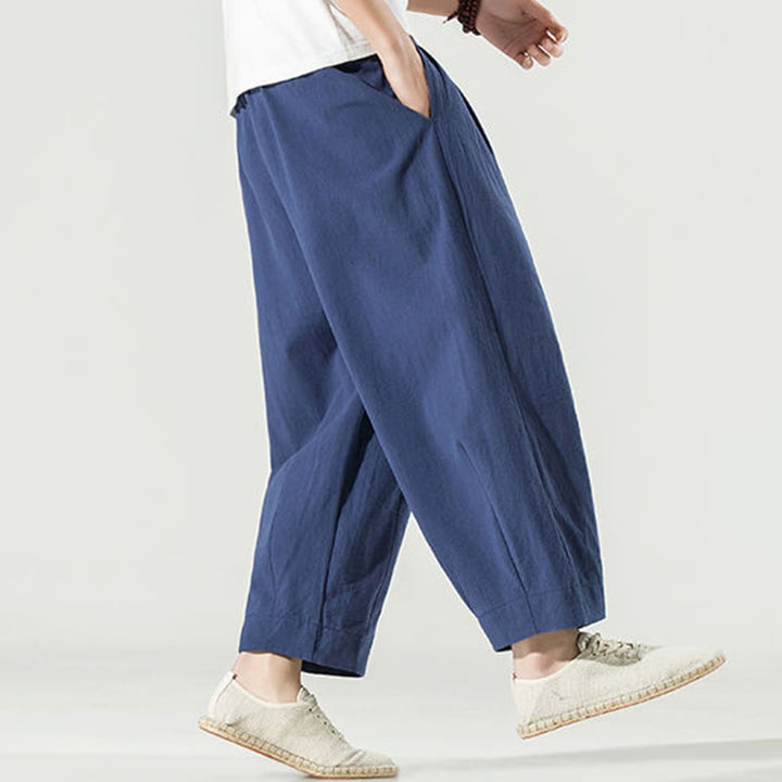 Buddha Stones Plain Color Cotton Linen Men's Ankle-Length Harem Pants With Pockets - image 5