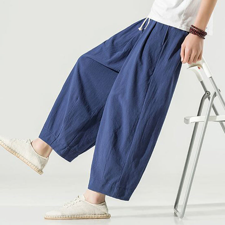 Buddha Stones Plain Color Cotton Linen Men's Ankle-Length Harem Pants With Pockets - image 6
