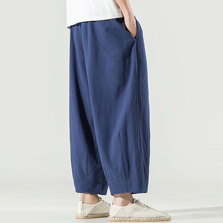 Buddha Stones Plain Color Cotton Linen Men's Ankle-Length Harem Pants With Pockets - image 4