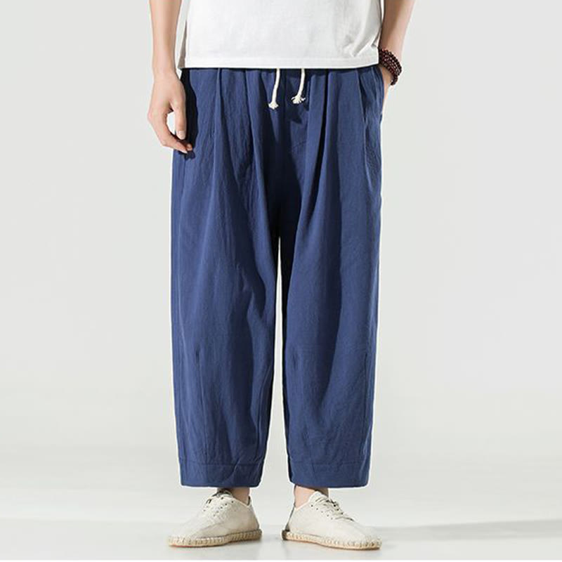 Buddha Stones Plain Color Cotton Linen Men's Ankle-Length Harem Pants With Pockets - image 2