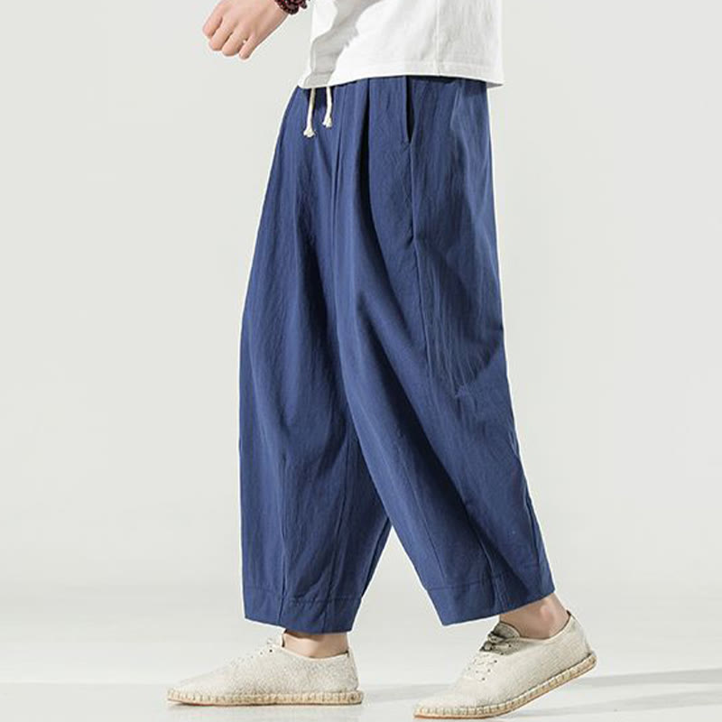 Buddha Stones Plain Color Cotton Linen Men's Ankle-Length Harem Pants With Pockets - image 3