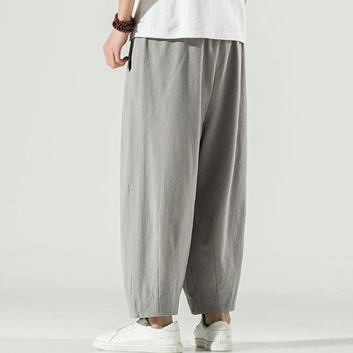 Buddha Stones Plain Color Cotton Linen Men's Ankle-Length Harem Pants With Pockets - image 11