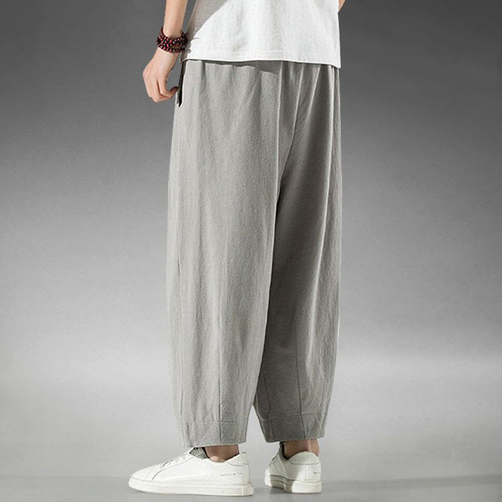 Buddha Stones Plain Color Cotton Linen Men's Ankle-Length Harem Pants With Pockets - image 16