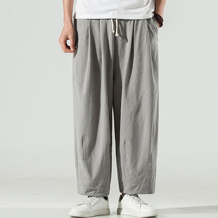 Buddha Stones Plain Color Cotton Linen Men's Ankle-Length Harem Pants With Pockets - image 10