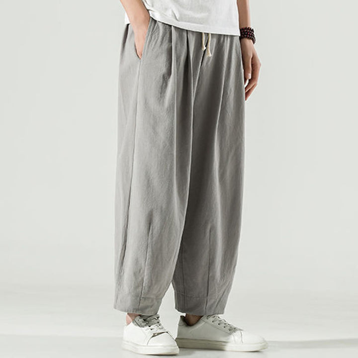 Buddha Stones Plain Color Cotton Linen Men's Ankle-Length Harem Pants With Pockets - image 12