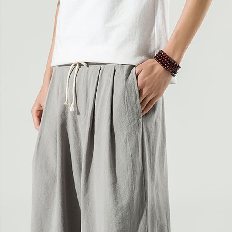 Buddha Stones Plain Color Cotton Linen Men's Ankle-Length Harem Pants With Pockets - image 19