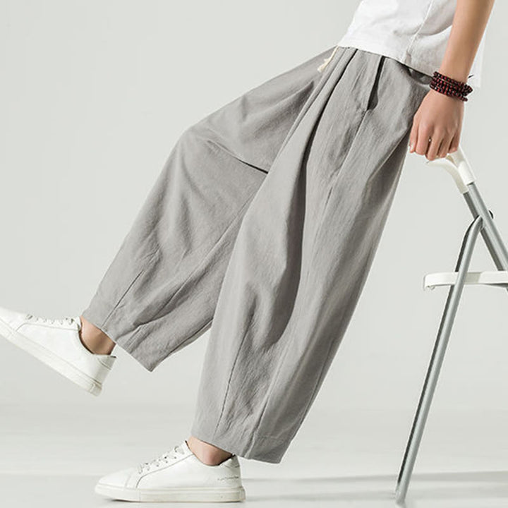 Buddha Stones Plain Color Cotton Linen Men's Ankle-Length Harem Pants With Pockets - image 14