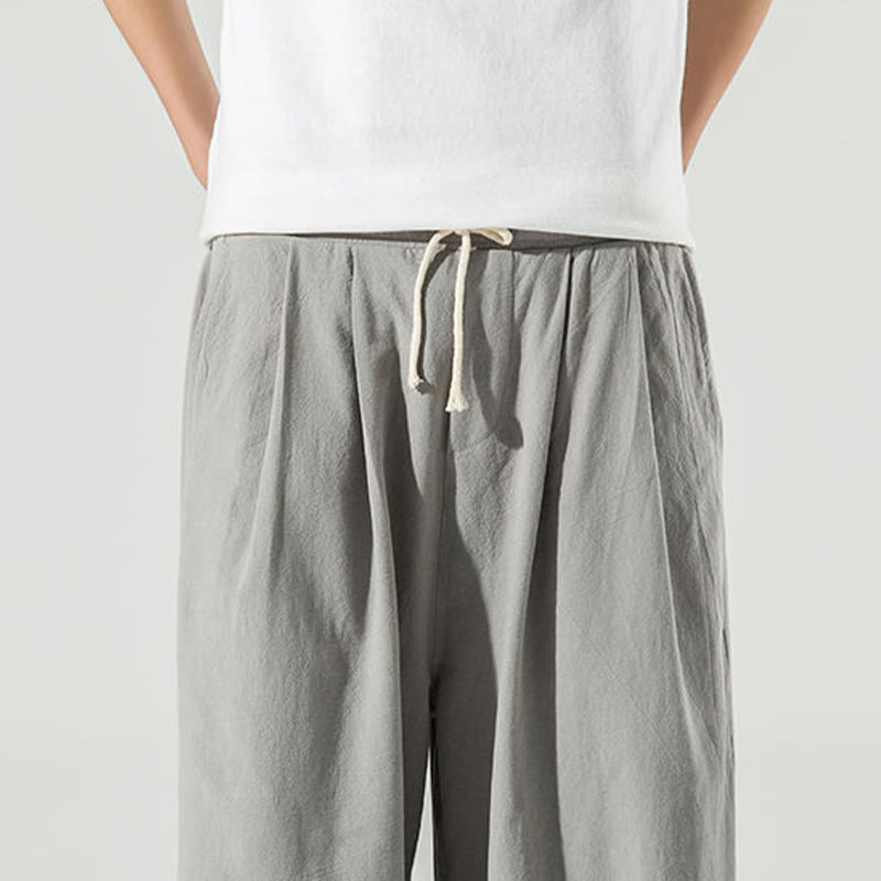 Buddha Stones Plain Color Cotton Linen Men's Ankle-Length Harem Pants With Pockets - image 17