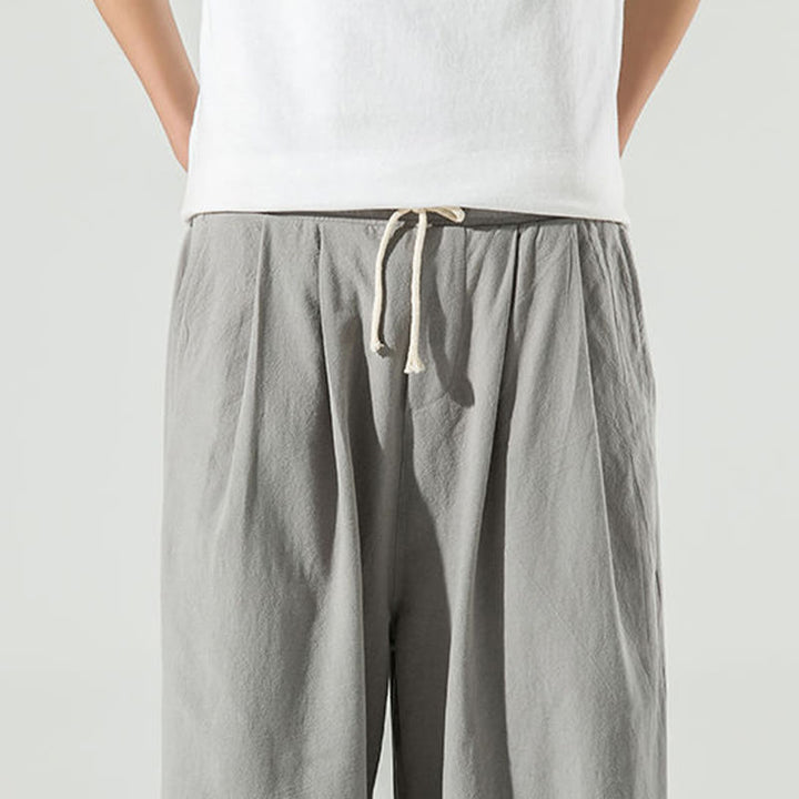 Buddha Stones Plain Color Cotton Linen Men's Ankle-Length Harem Pants With Pockets - image 17
