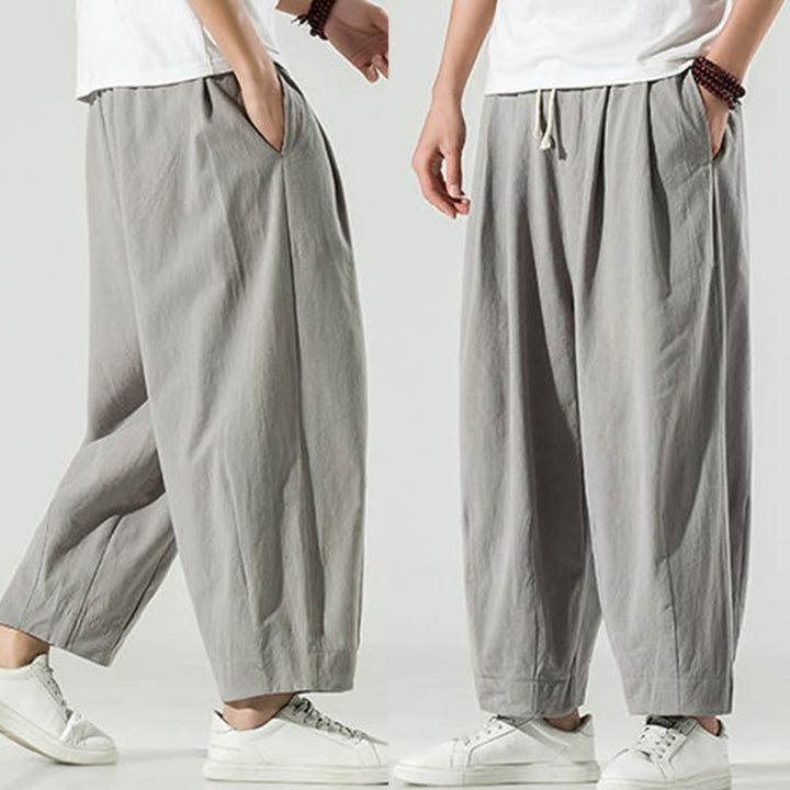 Buddha Stones Plain Color Cotton Linen Men's Ankle-Length Harem Pants With Pockets - image 21