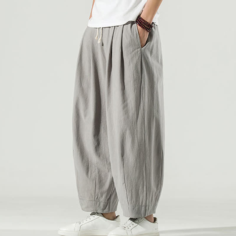 Buddha Stones Plain Color Cotton Linen Men's Ankle-Length Harem Pants With Pockets - LightGrey - US/UK/AU46，EU56 (5XL) - image 9