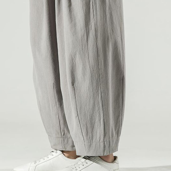 Buddha Stones Plain Color Cotton Linen Men's Ankle-Length Harem Pants With Pockets - image 20
