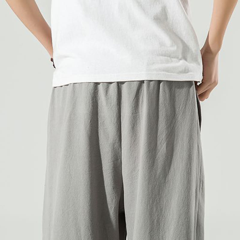 Buddha Stones Plain Color Cotton Linen Men's Ankle-Length Harem Pants With Pockets - image 18
