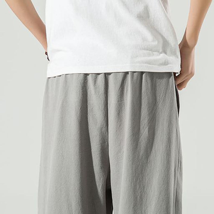 Buddha Stones Plain Color Cotton Linen Men's Ankle-Length Harem Pants With Pockets - image 17