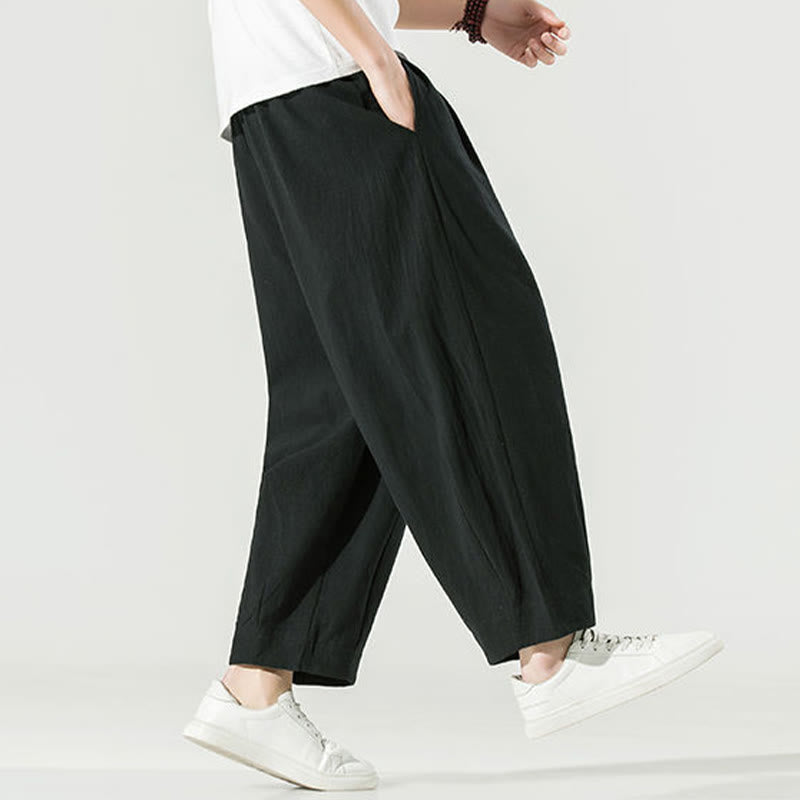 Buddha Stones Plain Color Cotton Linen Men's Ankle-Length Harem Pants With Pockets - image 26