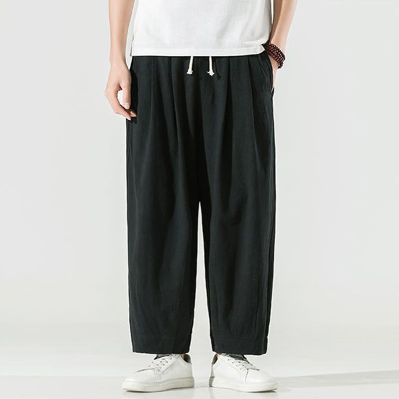 Buddha Stones Plain Color Cotton Linen Men's Ankle-Length Harem Pants With Pockets - image 23
