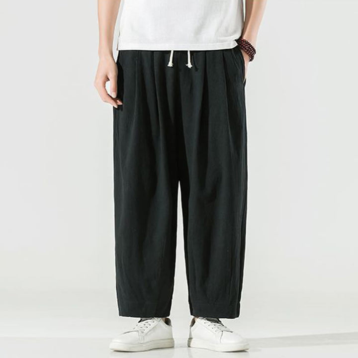Buddha Stones Plain Color Cotton Linen Men's Ankle-Length Harem Pants With Pockets - image 23