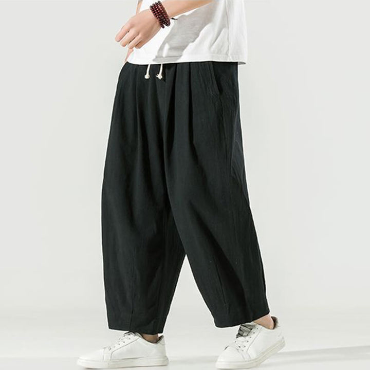 Buddha Stones Plain Color Cotton Linen Men's Ankle-Length Harem Pants With Pockets - Black - US/UK/AU46，EU56 (5XL) - image 22