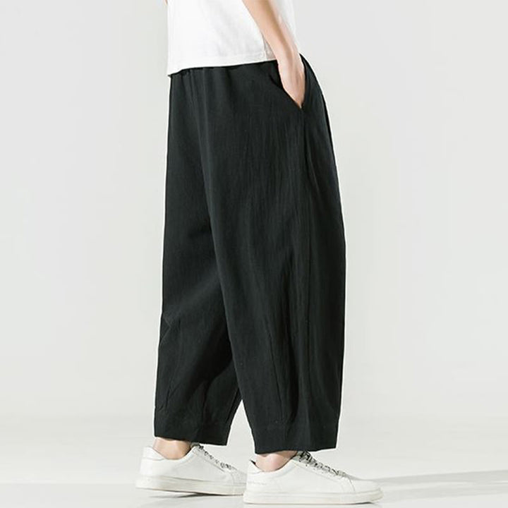 Buddha Stones Plain Color Cotton Linen Men's Ankle-Length Harem Pants With Pockets - image 25