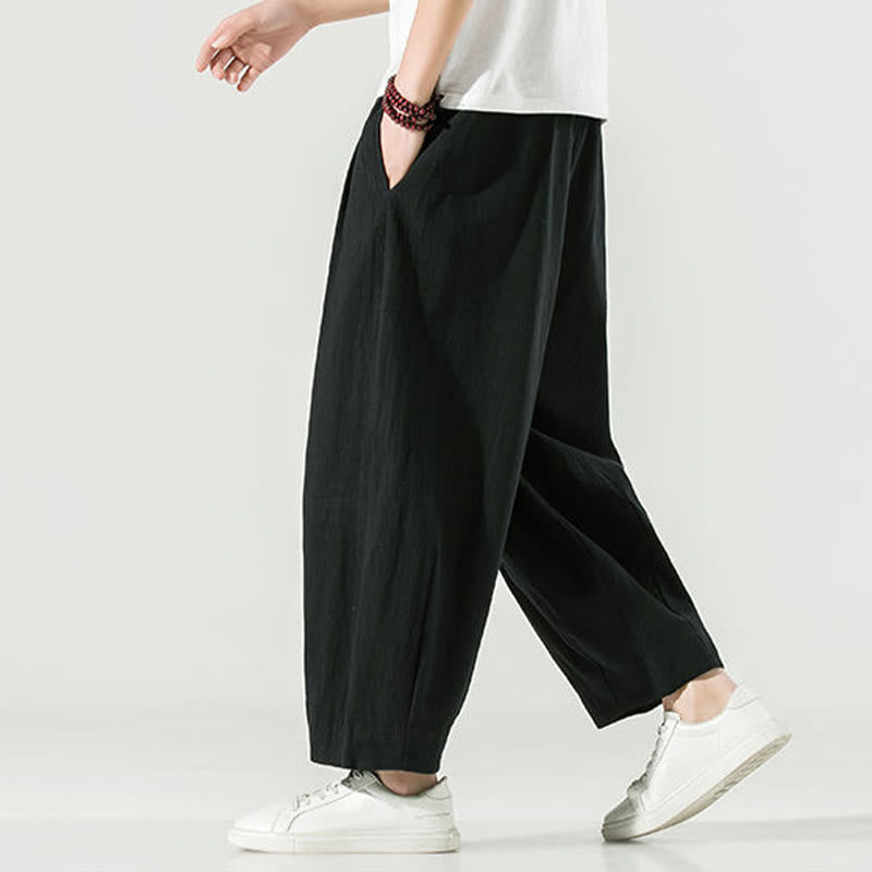 Buddha Stones Plain Color Cotton Linen Men's Ankle-Length Harem Pants With Pockets - image 24
