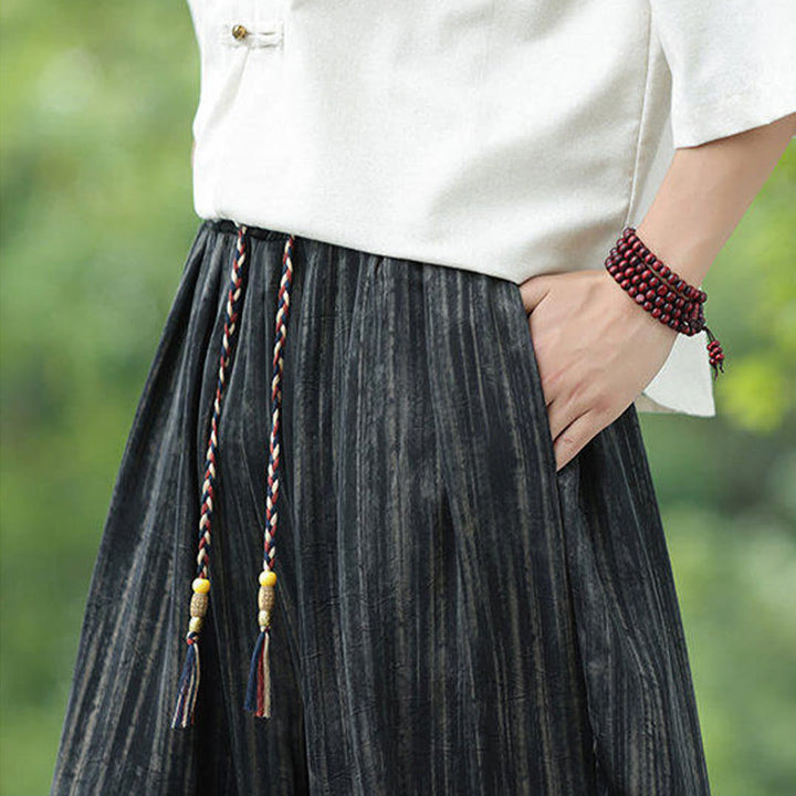 Buddha Stones Summer Black Stripes Drawstring Men's Harem Pants With Pockets - image 10