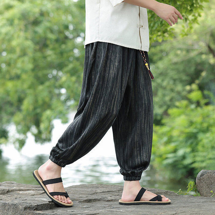 Buddha Stones Summer Black Stripes Drawstring Men's Harem Pants With Pockets - image 8