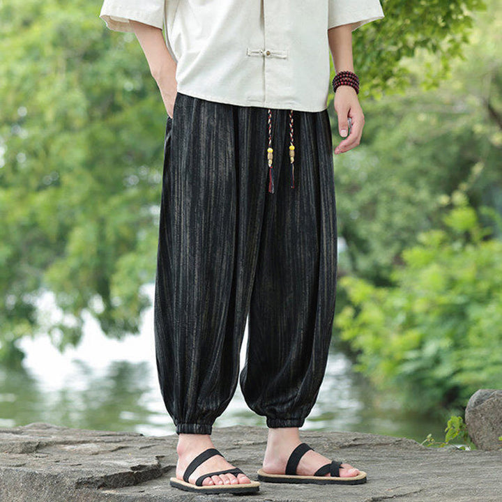 Buddha Stones Summer Black Stripes Drawstring Men's Harem Pants With Pockets - image 6