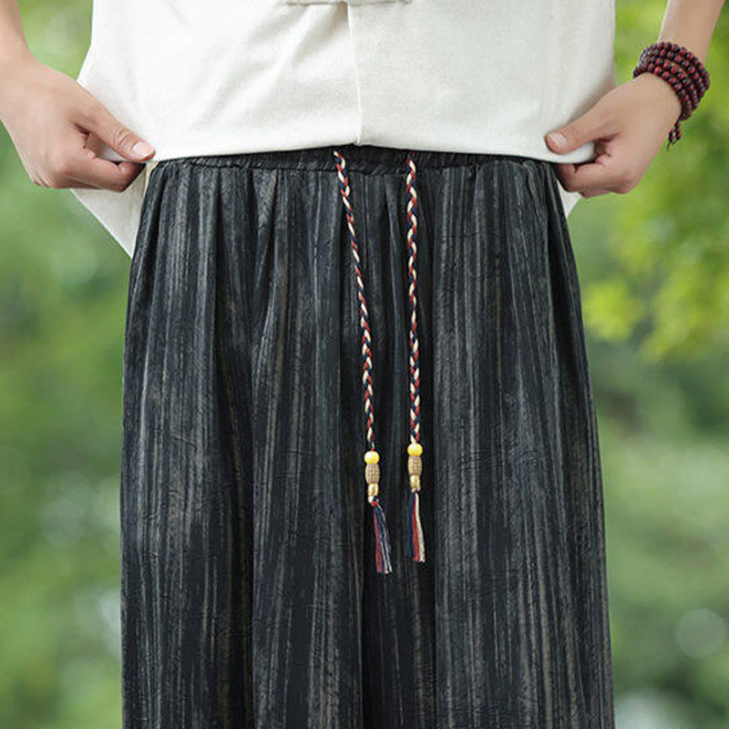 Buddha Stones Summer Black Stripes Drawstring Men's Harem Pants With Pockets - image 12