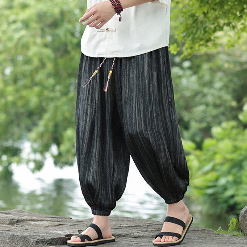 Buddha Stones Summer Black Stripes Drawstring Men's Harem Pants With Pockets - Black - US/UK/AU46，EU56 (5XL) - image 1