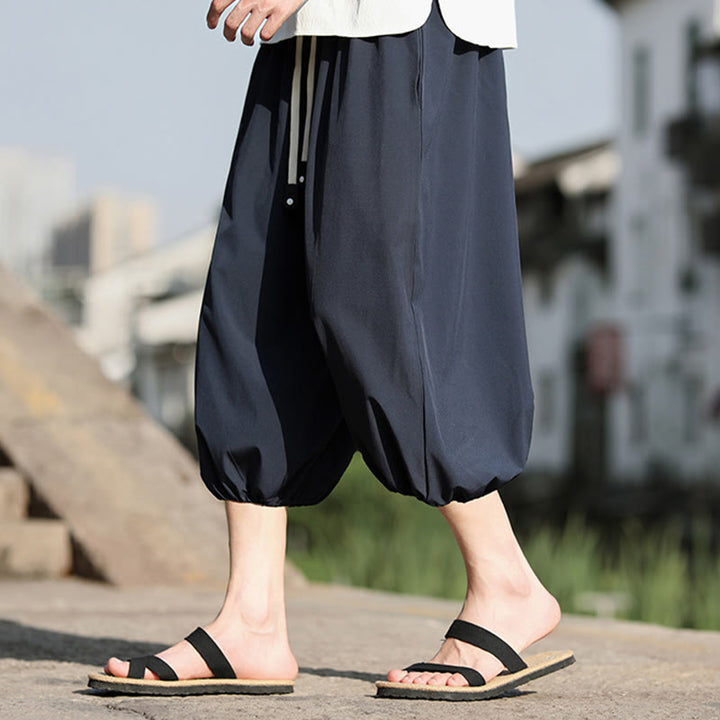 Buddha Stones Solid Drawstring Men's Capri Cropped Harem Pants With Pockets - image 3