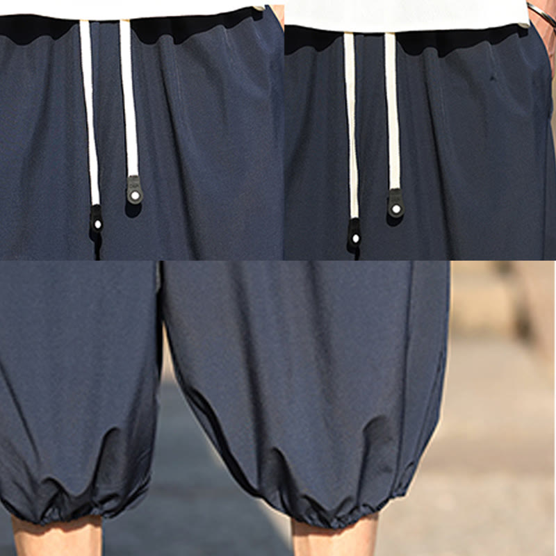 Buddha Stones Solid Drawstring Men's Capri Cropped Harem Pants With Pockets - image 9