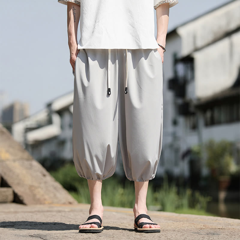 Buddha Stones Solid Drawstring Men's Capri Cropped Harem Pants With Pockets - LightGrey - US/UK/AU46，EU56 (5XL) - image 10