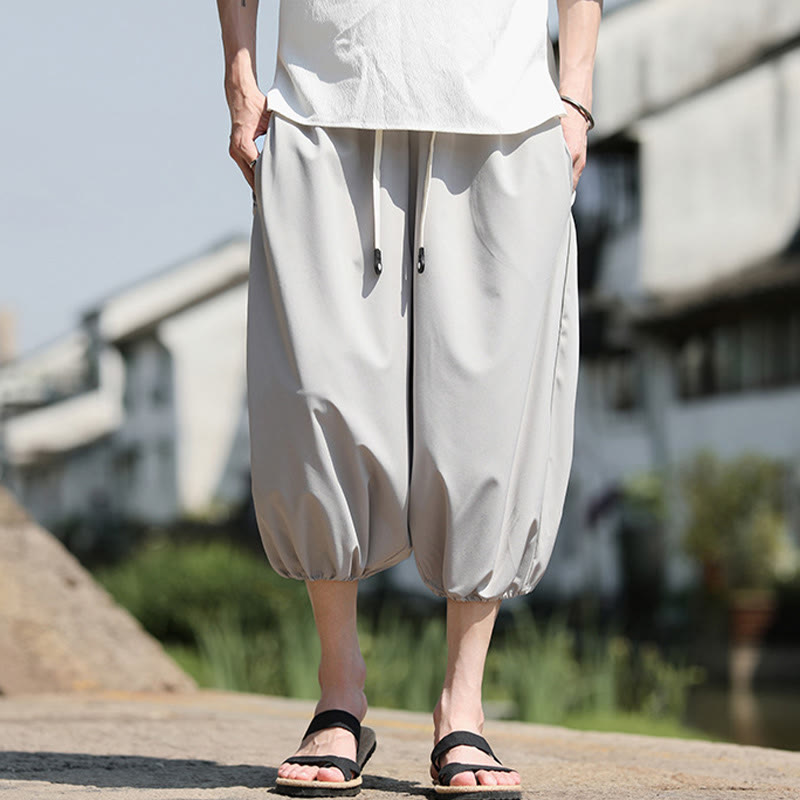 Buddha Stones Solid Drawstring Men's Capri Cropped Harem Pants With Pockets - image 15