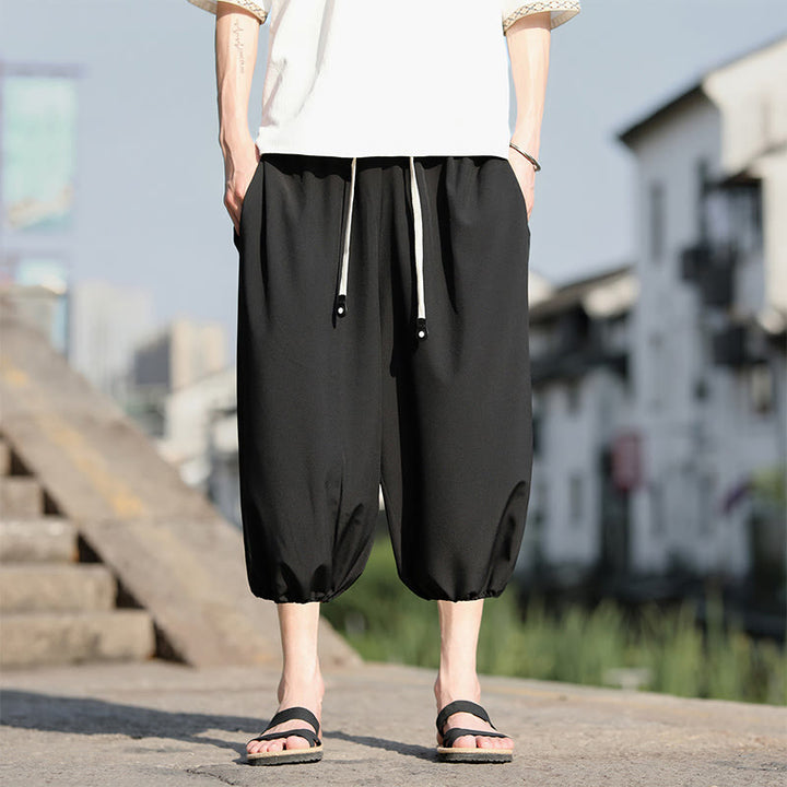 Buddha Stones Solid Drawstring Men's Capri Cropped Harem Pants With Pockets - Black - US/UK/AU46，EU56 (5XL) - image 16